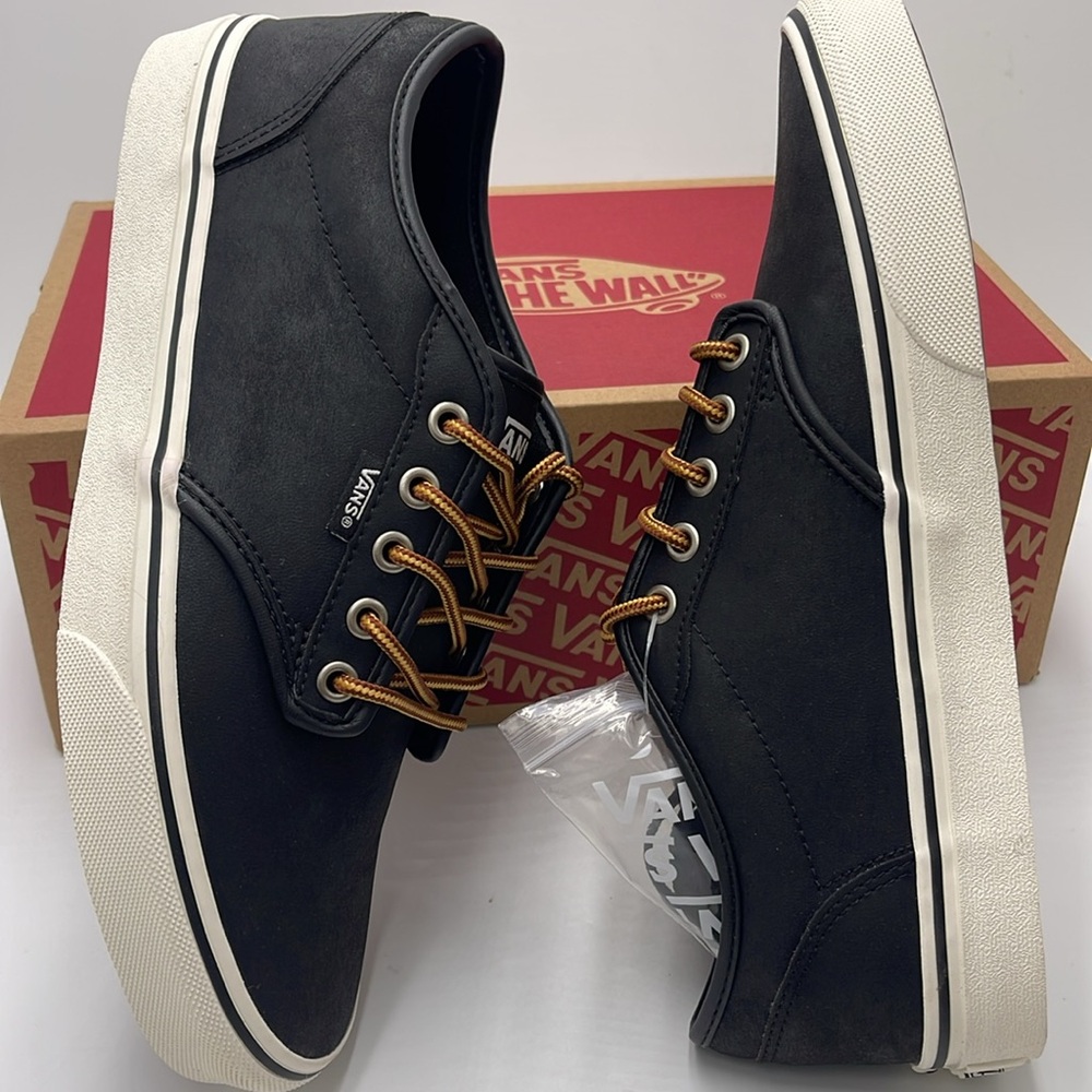 Vans Men’s Black Sneakers Classic Low-Top Design Atwood (Leather)BIck/Mrshmllow - Picture 11 of 16